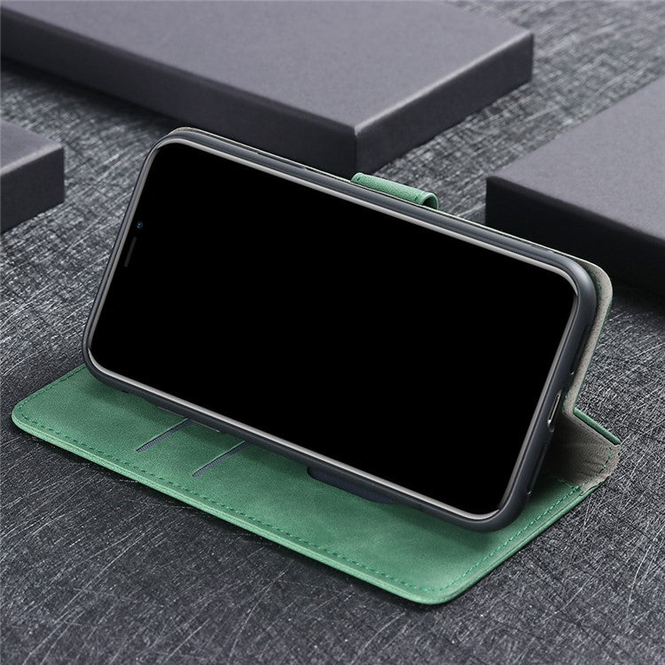 Skin-touch Supporting Stand Wallet Phone Case for Oppo F19 Pro+ 5G / A94 5G - Green
