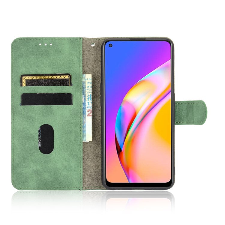 Skin-touch Supporting Stand Wallet Phone Case for Oppo F19 Pro+ 5G / A94 5G - Green