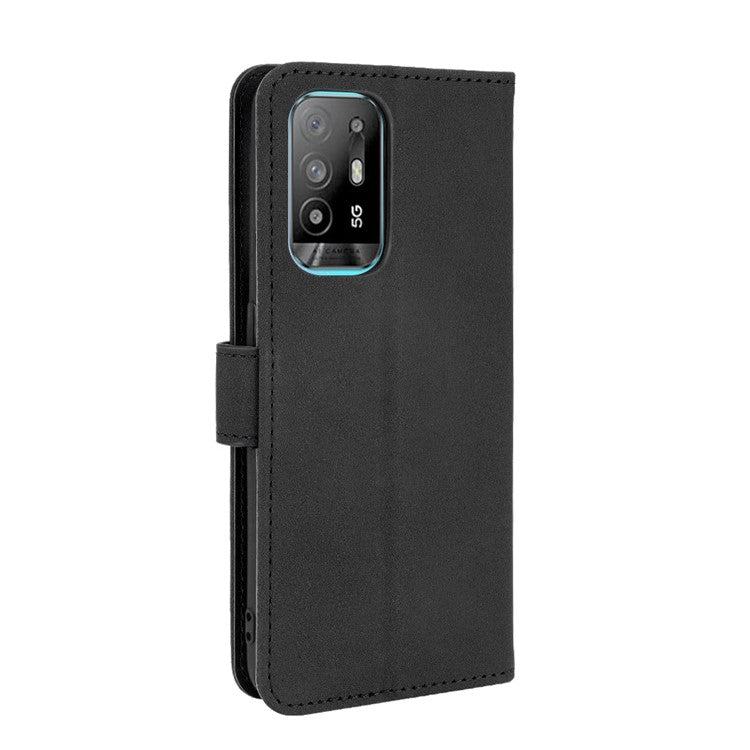 Skin-touch Supporting Stand Wallet Phone Case for Oppo F19 Pro+ 5G / A94 5G - Black