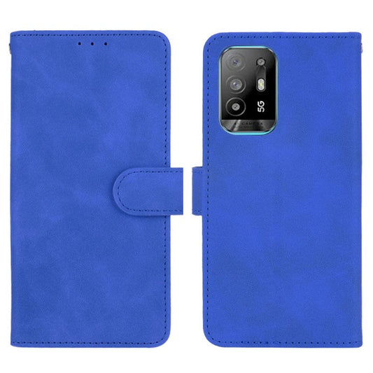 Skin-touch Supporting Stand Wallet Phone Case for Oppo F19 Pro+ 5G / A94 5G - Blue