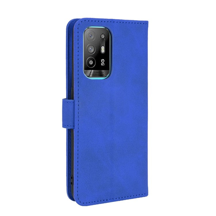 Skin-touch Supporting Stand Wallet Phone Case for Oppo F19 Pro+ 5G / A94 5G - Blue