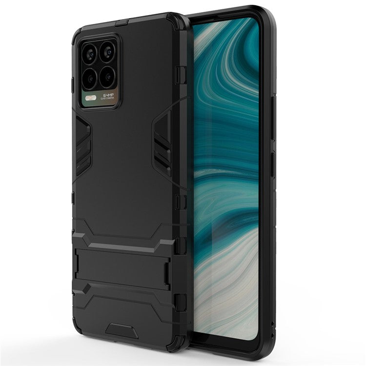 2-in-1 PC + TPU Hybrid Phone Case Cover Shell with Kickstand for Realme 8 4G - Black