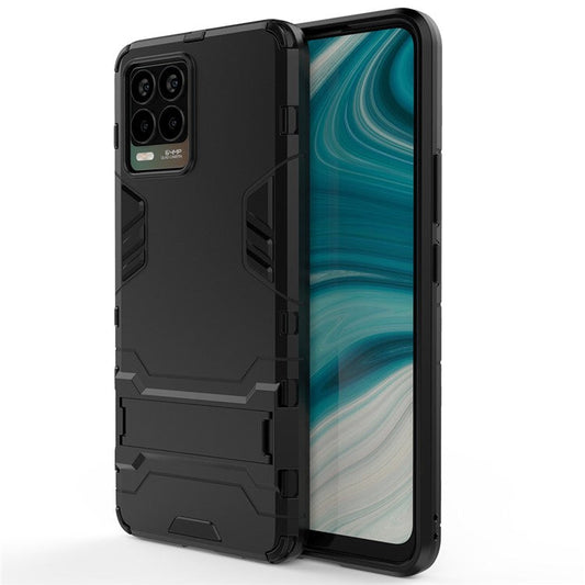 2-in-1 PC + TPU Hybrid Phone Case Cover Shell with Kickstand for Realme 8 4G - Black