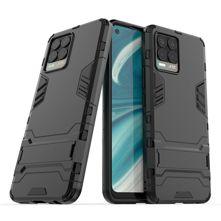 2-in-1 PC + TPU Hybrid Phone Case Cover Shell with Kickstand for Realme 8 4G - Black