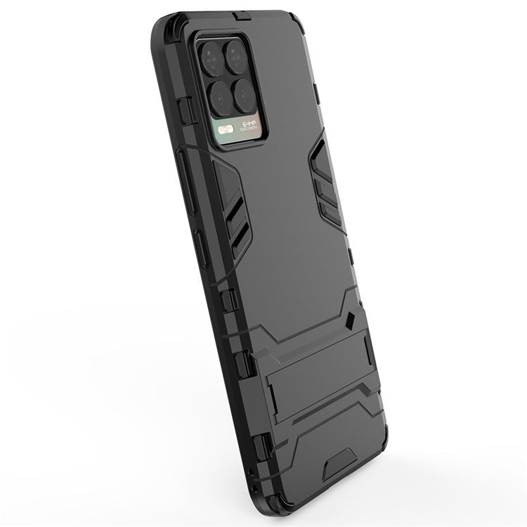 2-in-1 PC + TPU Hybrid Phone Case Cover Shell with Kickstand for Realme 8 4G - Black