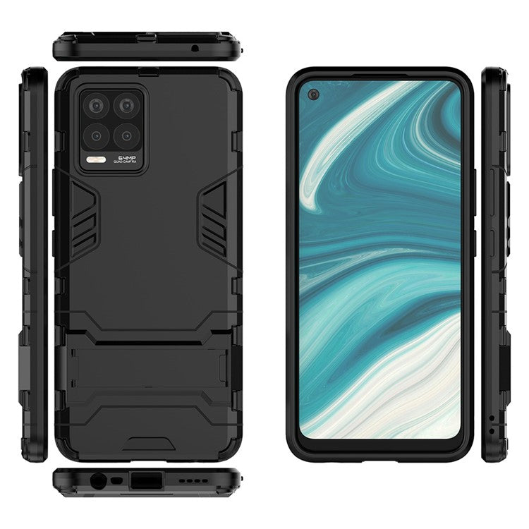 2-in-1 PC + TPU Hybrid Phone Case Cover Shell with Kickstand for Realme 8 4G - Black