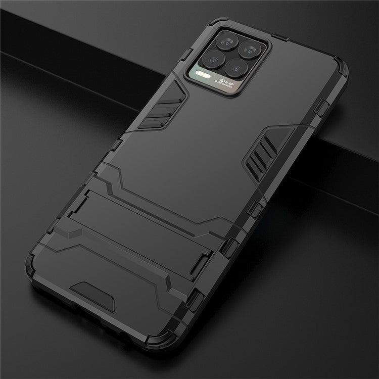 2-in-1 PC + TPU Hybrid Phone Case Cover Shell with Kickstand for Realme 8 4G - Black