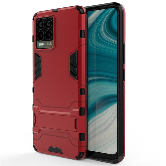 2-in-1 PC + TPU Hybrid Phone Case Cover Shell with Kickstand for Realme 8 4G - Red