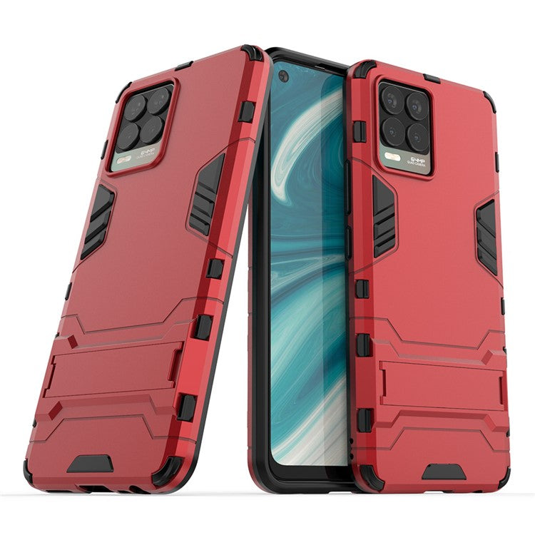 2-in-1 PC + TPU Hybrid Phone Case Cover Shell with Kickstand for Realme 8 4G - Red