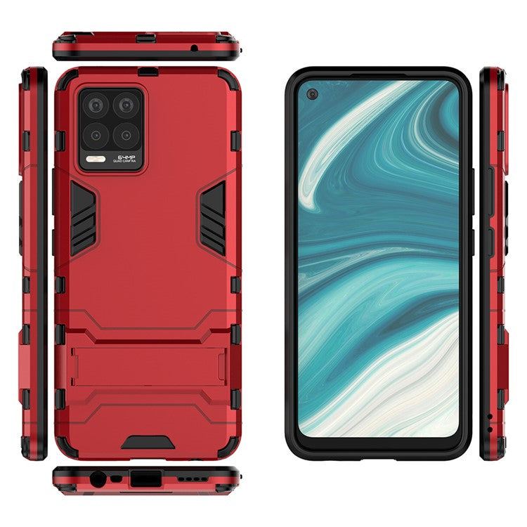 2-in-1 PC + TPU Hybrid Phone Case Cover Shell with Kickstand for Realme 8 4G - Red