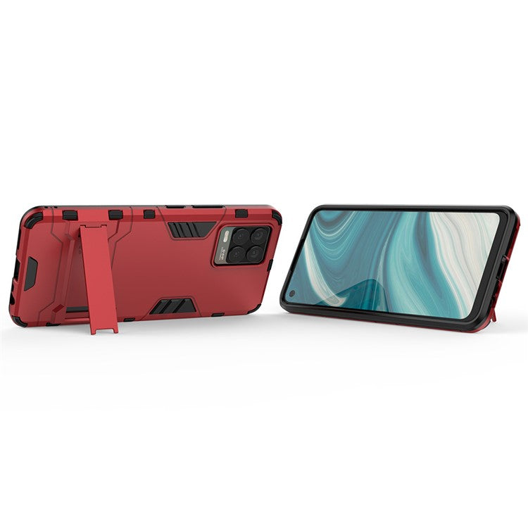 2-in-1 PC + TPU Hybrid Phone Case Cover Shell with Kickstand for Realme 8 4G - Red