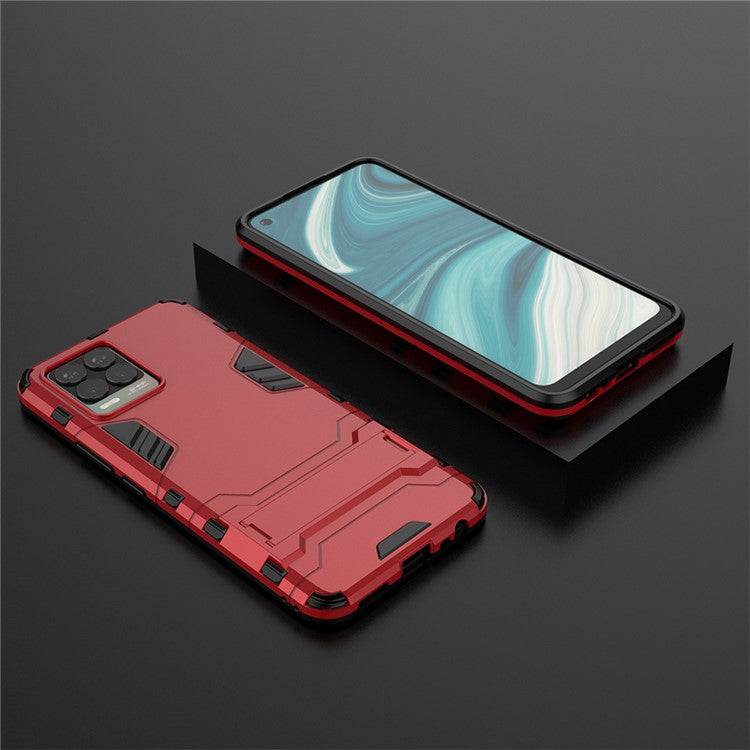 2-in-1 PC + TPU Hybrid Phone Case Cover Shell with Kickstand for Realme 8 4G - Red