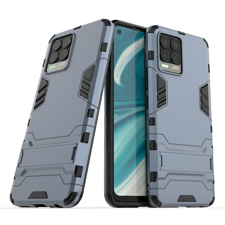 2-in-1 PC + TPU Hybrid Phone Case Cover Shell with Kickstand for Realme 8 4G - Blue