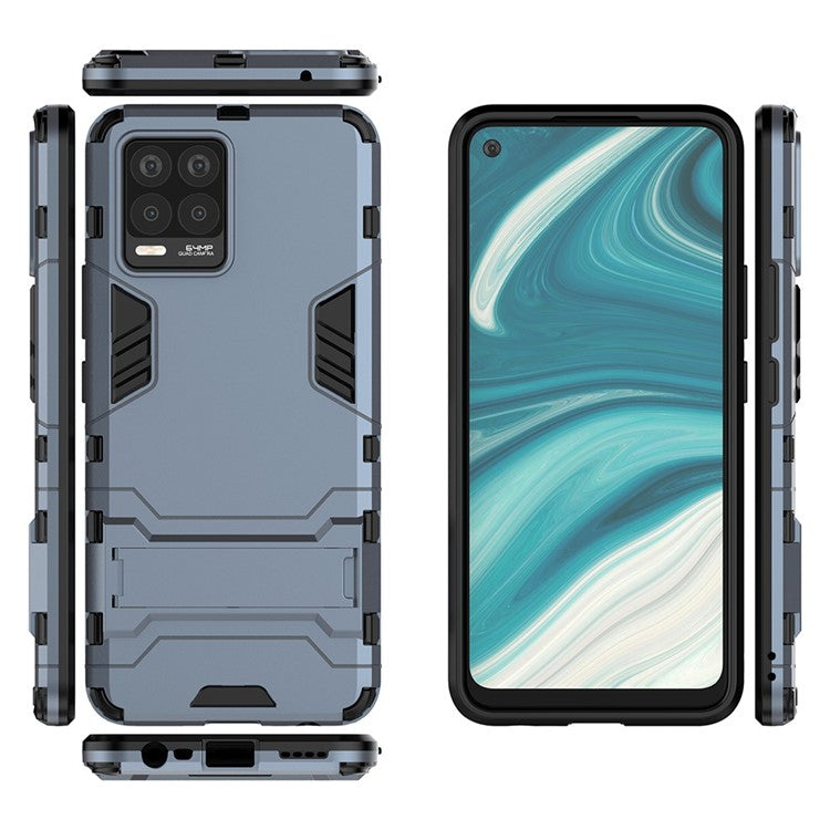 2-in-1 PC + TPU Hybrid Phone Case Cover Shell with Kickstand for Realme 8 4G - Blue
