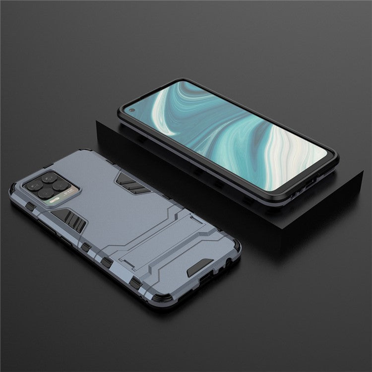 2-in-1 PC + TPU Hybrid Phone Case Cover Shell with Kickstand for Realme 8 4G - Blue
