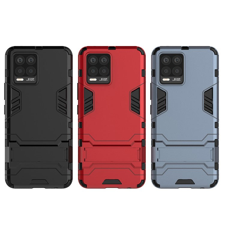 2-in-1 PC + TPU Hybrid Phone Case Cover Shell with Kickstand for Realme 8 4G - Blue