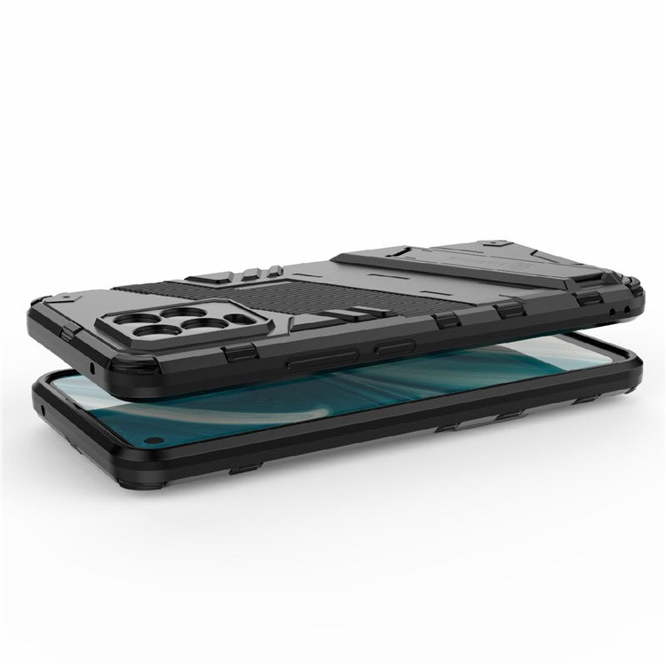 Foldable Kickstand PC + TPU Shockproof Hybrid Phone Back Case Cover for Realme 8 - Black
