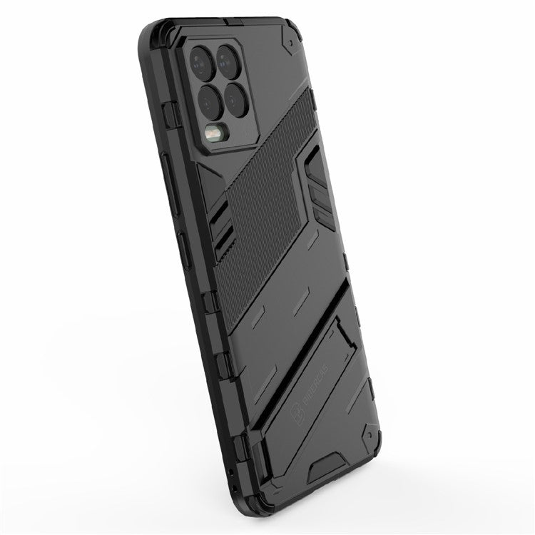Foldable Kickstand PC + TPU Shockproof Hybrid Phone Back Case Cover for Realme 8 - Black