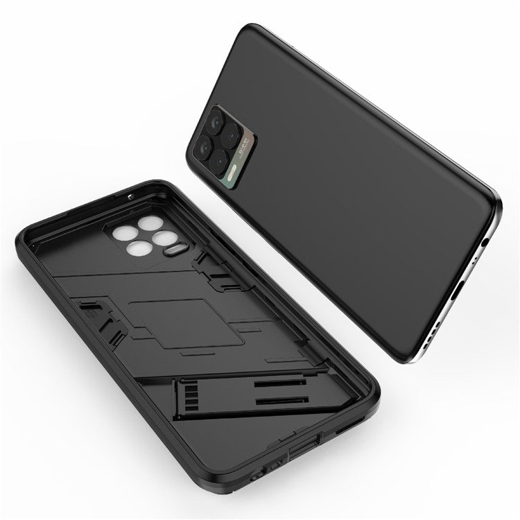 Foldable Kickstand PC + TPU Shockproof Hybrid Phone Back Case Cover for Realme 8 - Black