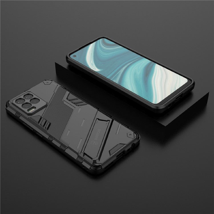 Foldable Kickstand PC + TPU Shockproof Hybrid Phone Back Case Cover for Realme 8 - Black