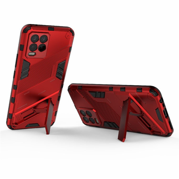 Foldable Kickstand PC + TPU Shockproof Hybrid Phone Back Case Cover for Realme 8 - Red