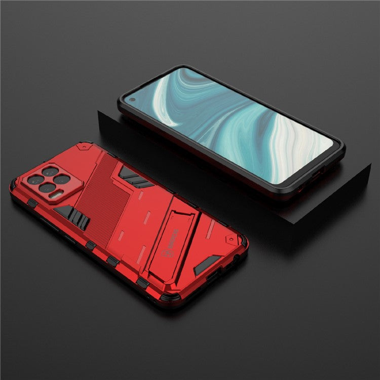 Foldable Kickstand PC + TPU Shockproof Hybrid Phone Back Case Cover for Realme 8 - Red