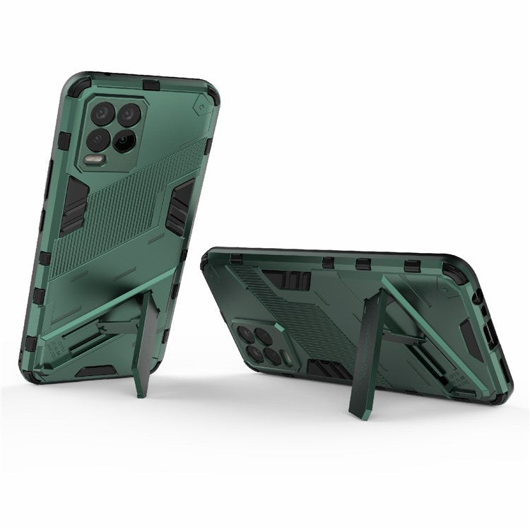Foldable Kickstand PC + TPU Shockproof Hybrid Phone Back Case Cover for Realme 8 - Green