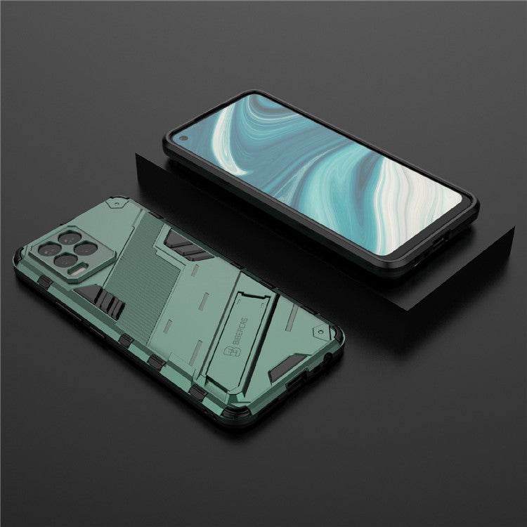 Foldable Kickstand PC + TPU Shockproof Hybrid Phone Back Case Cover for Realme 8 - Green