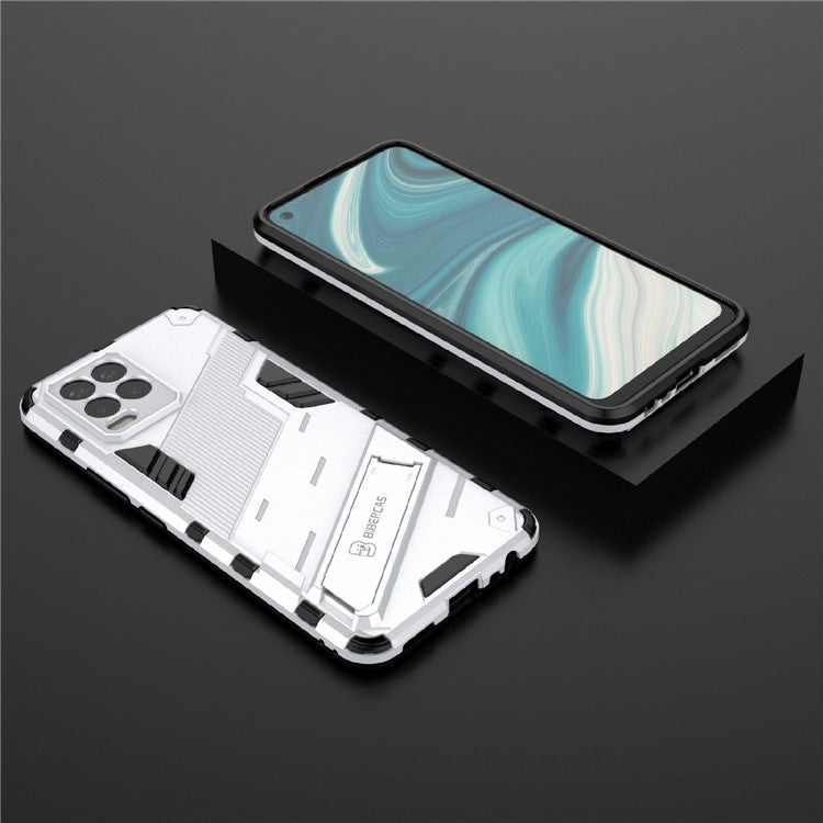 Foldable Kickstand PC + TPU Shockproof Hybrid Phone Back Case Cover for Realme 8 - White