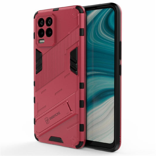 Foldable Kickstand PC + TPU Shockproof Hybrid Phone Back Case Cover for Realme 8 - Rose