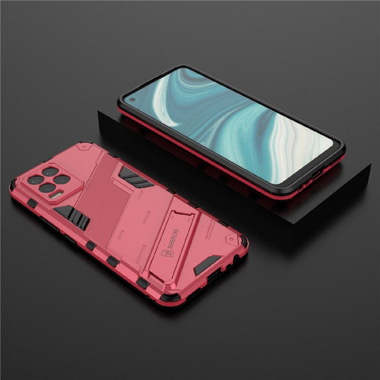 Foldable Kickstand PC + TPU Shockproof Hybrid Phone Back Case Cover for Realme 8 - Rose