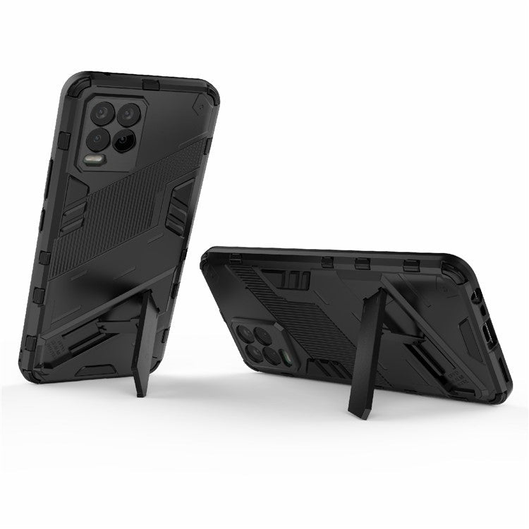 Foldable Kickstand PC + TPU Shockproof Hybrid Phone Back Case Cover for Realme 8 - Rose