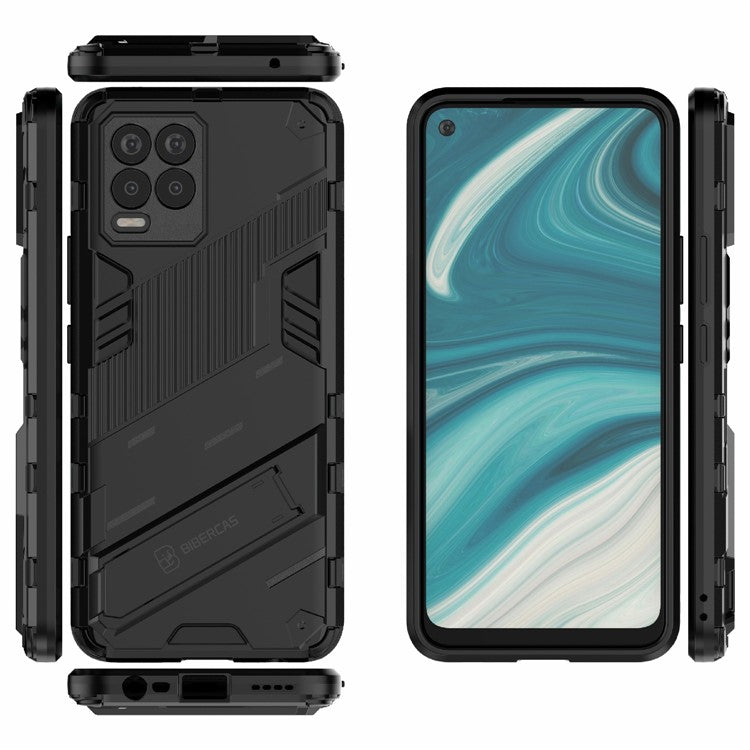 Foldable Kickstand PC + TPU Shockproof Hybrid Phone Back Case Cover for Realme 8 - Rose