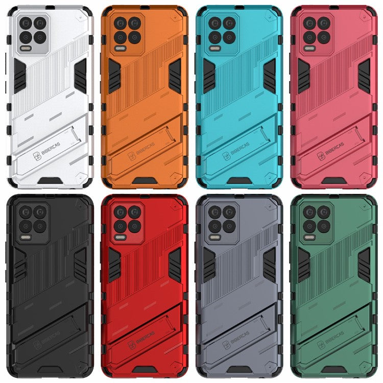 Foldable Kickstand PC + TPU Shockproof Hybrid Phone Back Case Cover for Realme 8 - Rose