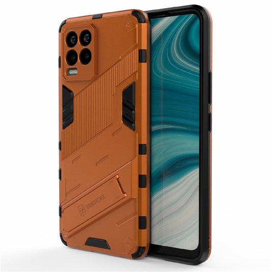 Foldable Kickstand PC + TPU Shockproof Hybrid Phone Back Case Cover for Realme 8 - Orange