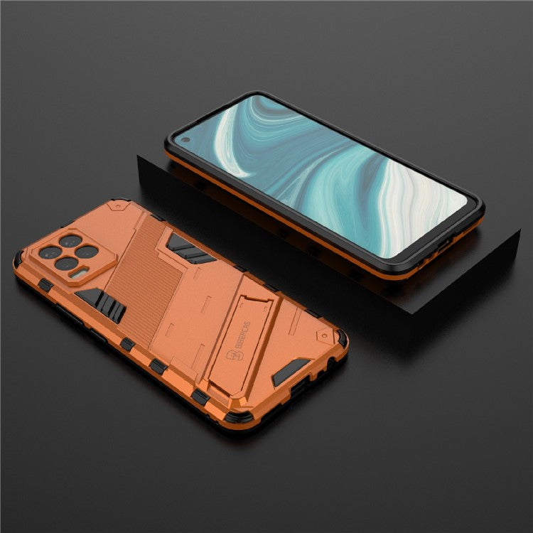 Foldable Kickstand PC + TPU Shockproof Hybrid Phone Back Case Cover for Realme 8 - Orange
