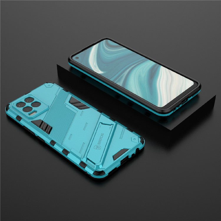 Foldable Kickstand PC + TPU Shockproof Hybrid Phone Back Case Cover for Realme 8 - Baby Blue