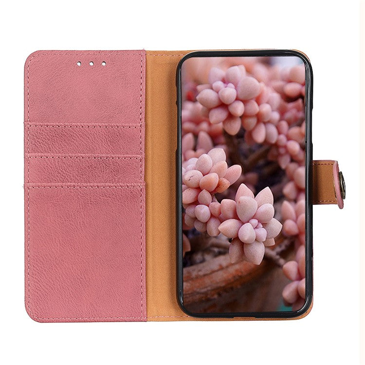 KHAZNEH Leather Protector Case Wallet Stand Phone Cover for Oppo F19 / A74 4G - Pink