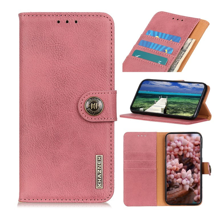 KHAZNEH Leather Protector Case Wallet Stand Phone Cover for Oppo F19 / A74 4G - Pink