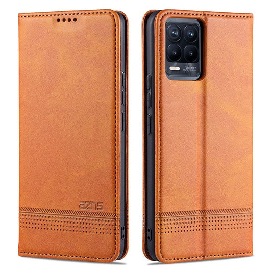 AZNS Auto-absorbed Magnetic Stand Wallet Case Leather Phone Shell for Realme 8/8 Pro - Brown