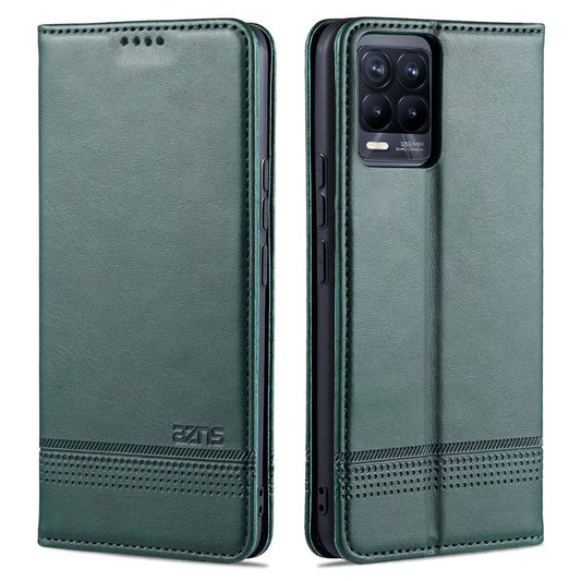 AZNS Auto-absorbed Magnetic Stand Wallet Case Leather Phone Shell for Realme 8/8 Pro - Green