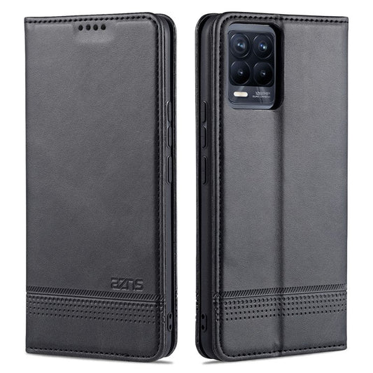 AZNS Auto-absorbed Magnetic Stand Wallet Case Leather Phone Shell for Realme 8/8 Pro - Black
