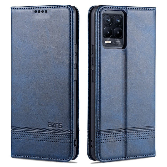 AZNS Auto-absorbed Magnetic Stand Wallet Case Leather Phone Shell for Realme 8/8 Pro - Blue