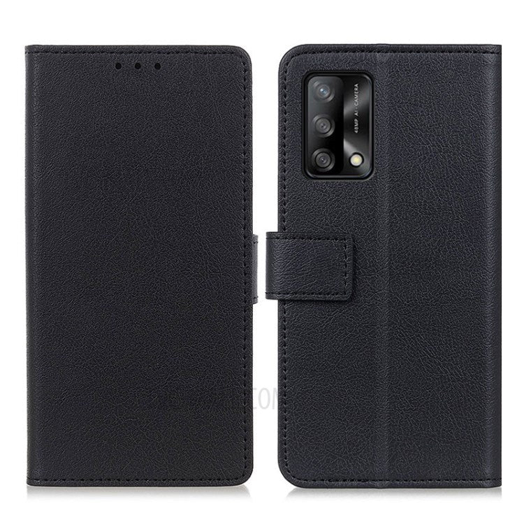 PU Leather Wallet Stand Protective Phone Cover for Oppo F19 / Oppo A74 4G - Black