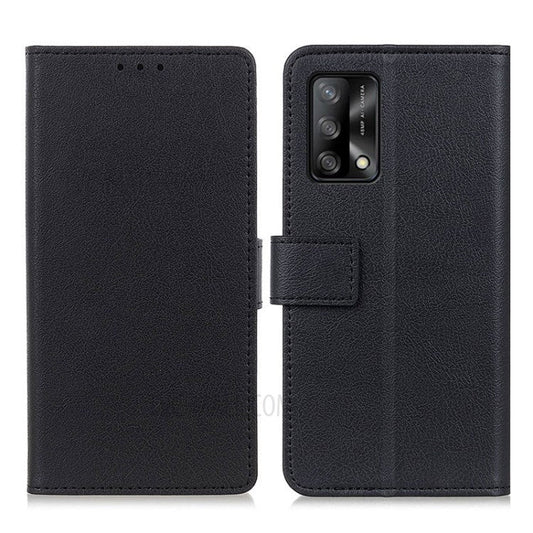 PU Leather Wallet Stand Protective Phone Cover for Oppo F19 / Oppo A74 4G - Black