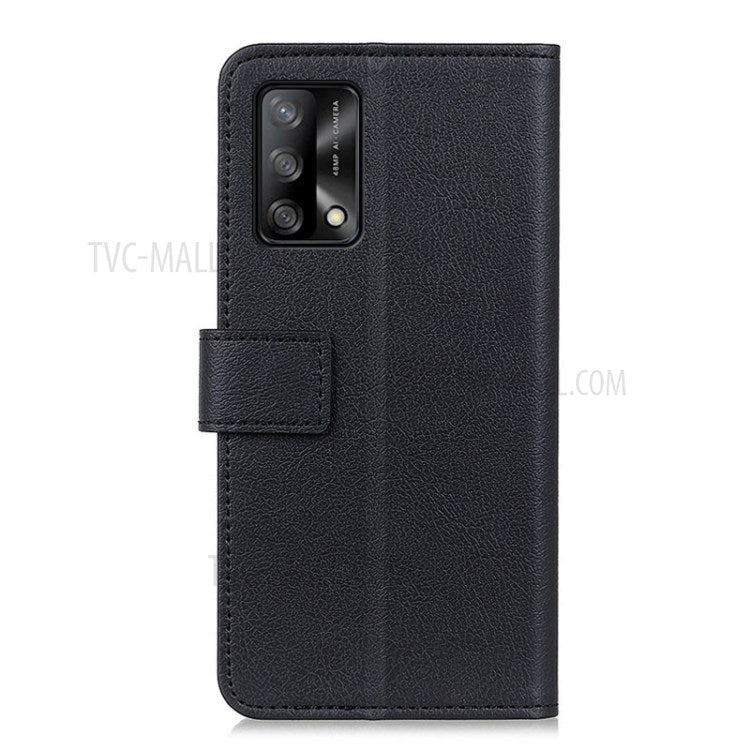 PU Leather Wallet Stand Protective Phone Cover for Oppo F19 / Oppo A74 4G - Black