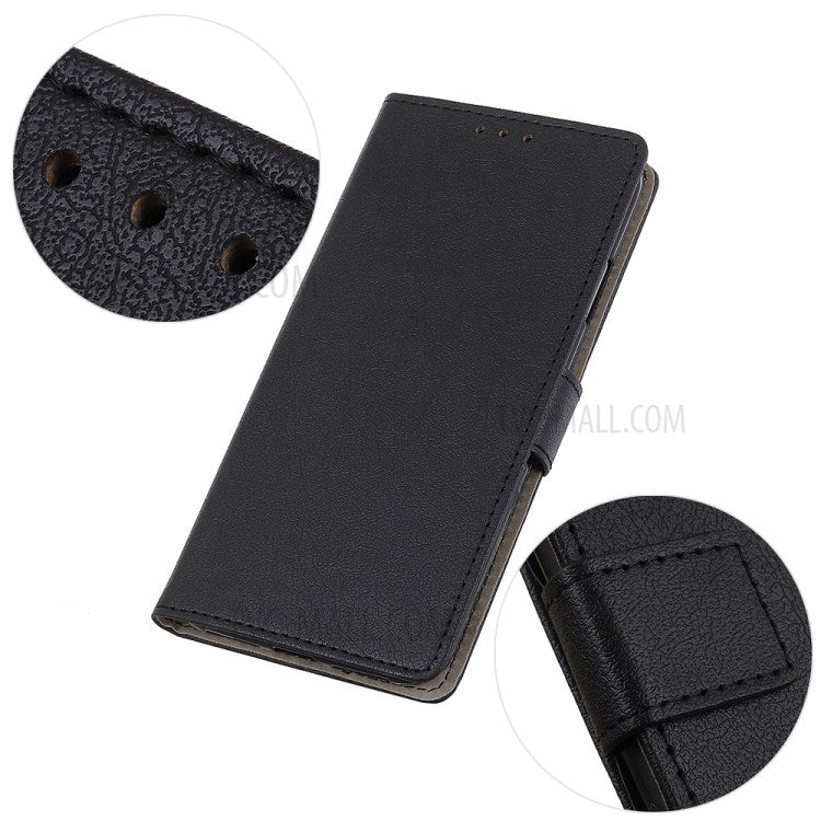 PU Leather Wallet Stand Protective Phone Cover for Oppo F19 / Oppo A74 4G - Black