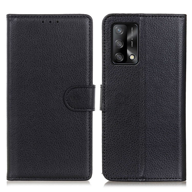 Litchi Texture Leather Wallet Stand Flip Case for Oppo F19 / Oppo A74 4G - Black