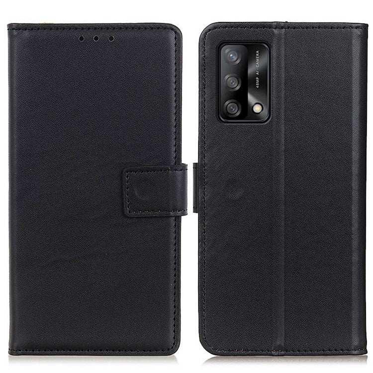 Magnetic Clasp PU Leather Protective Phone Wallet Stand Shell Case for Oppo F19 / Oppo A74 4G - Black