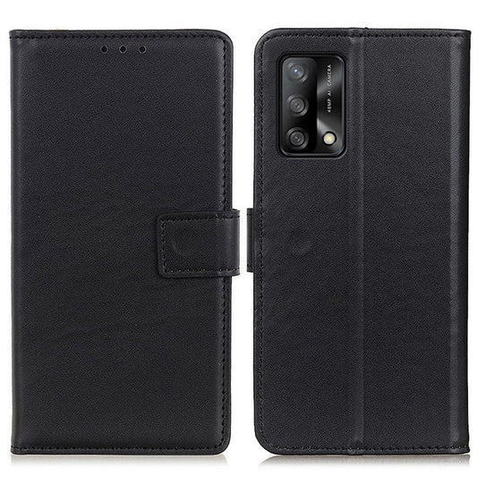 Magnetic Clasp PU Leather Protective Phone Wallet Stand Shell Case for Oppo F19 / Oppo A74 4G - Black